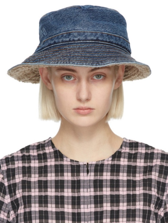 NEW Ganni Logo Organic Cotton Denim Bucket Hat XS/S main image 10